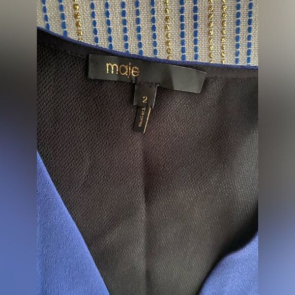 MAJE Mini Dress Womens Sz 2 Blue Fit & Flare Sleeveless V Neck Zip - Picture 8 of 14